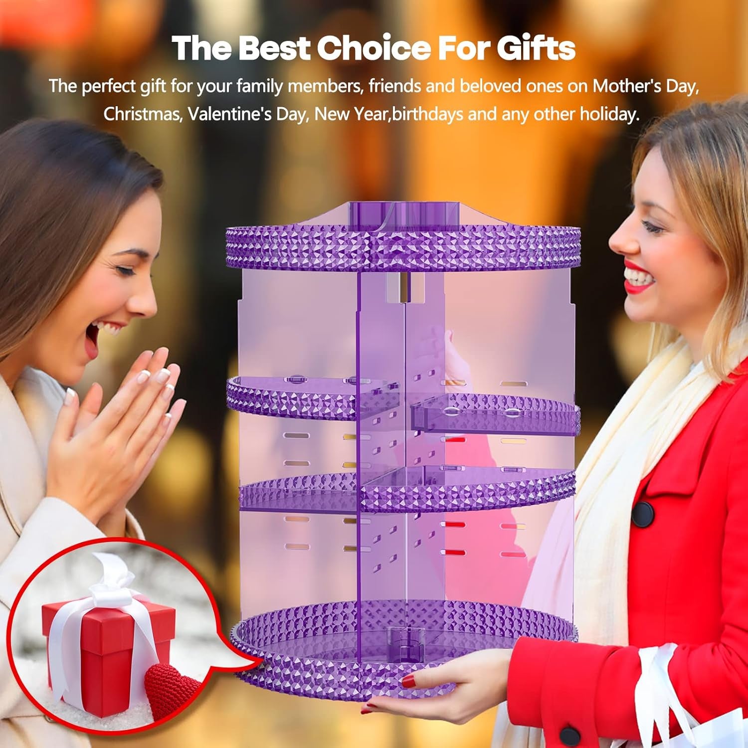 360 Degree Rotating Makeup Organizer, Extra Large Capacity Cosmetics Organizer, Removable 7 Layers Skincare Organizers, Spinning Perfume Organizer, Dresser Organizer Countertop (Purple)