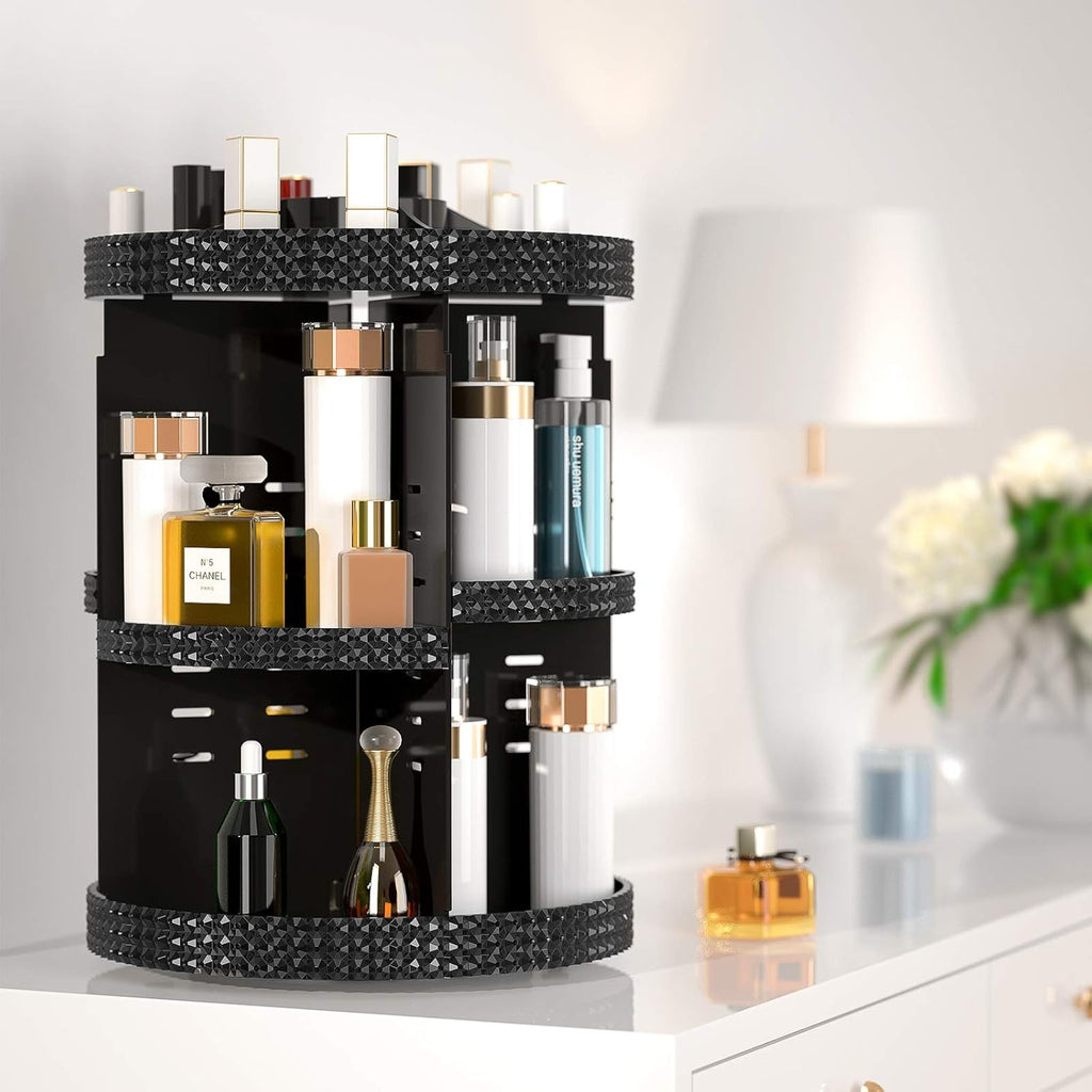 360 Degree Rotating Makeup Organizer for Vanity, Extra Large Capacity Beauty Organizer, Adjustable DIY 7 Layers Perfume Organizer, Skincare Organizers Fits AII Cosmetics and Accessories(Black)