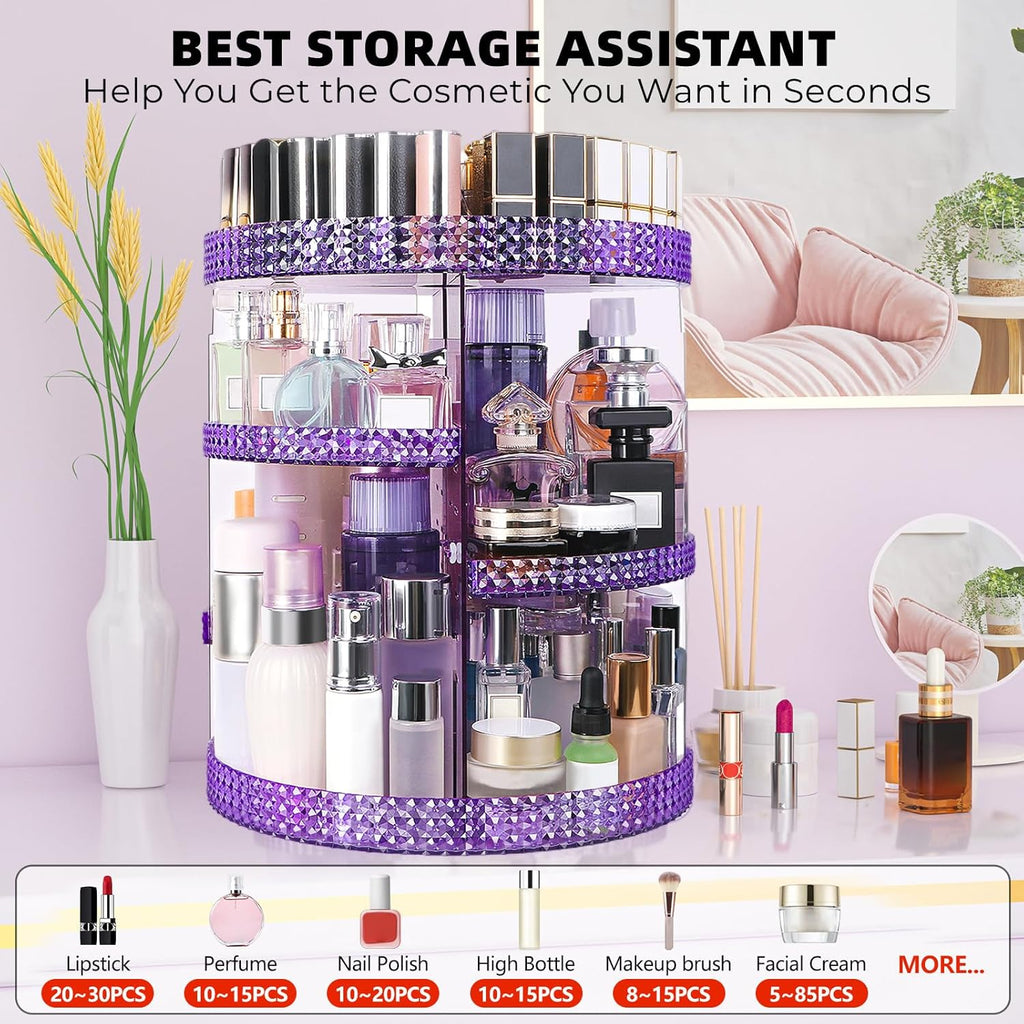 360 Degree Rotating Makeup Organizer, Extra Large Capacity Cosmetics Organizer, Removable 7 Layers Skincare Organizers, Spinning Perfume Organizer, Dresser Organizer Countertop (Purple)