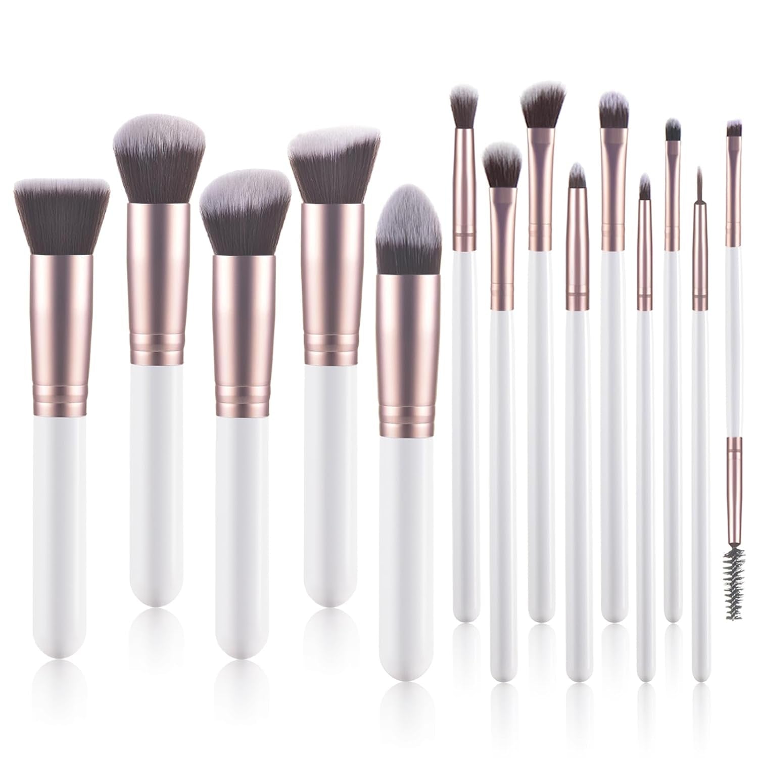 14 Piece White Makeup Brushes - Wooden Handle with Soft Synthetic Bristles,For Face & Eye Makeup|Professional Makeup Brushes Set for Women & Girls|
