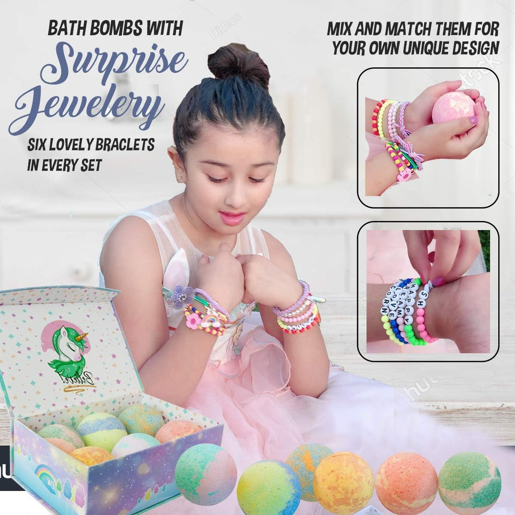 Bath Bombs for Kids with Surprise Inside, Unicorn Bath Bombs for Girls with Jewelry & Jewelry Box for Kid - Organic, Skin Moisturizing, Natural Bubble Bath, Stocking Stuffers Christmas Gift for Girls