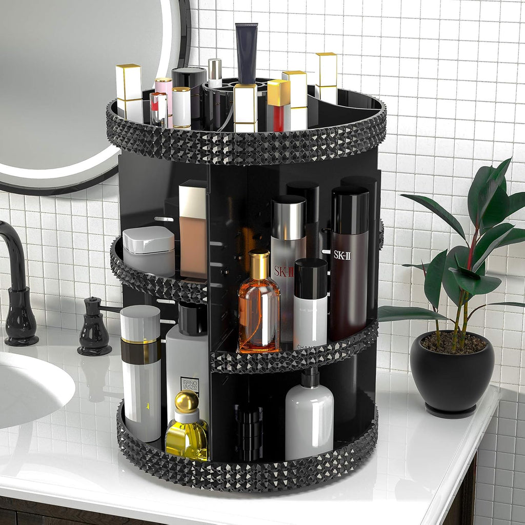 360 Degree Rotating Makeup Organizer for Vanity, Extra Large Capacity Beauty Organizer, Adjustable DIY 7 Layers Perfume Organizer, Skincare Organizers Fits AII Cosmetics and Accessories(Black)
