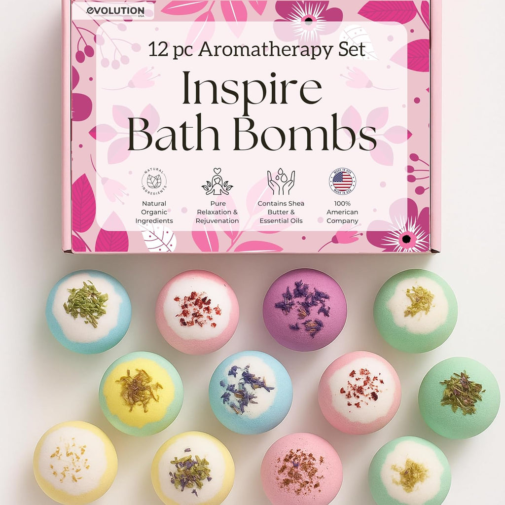 Inspire Bath Bombs for Women, 12 Gorgerous Flower Bath Bombs Topped with Dried Flowers, Luxurious Mother'S Day Gift Set, Brithday Gift, Easter Gift or for Creating Lush Self Care Moment