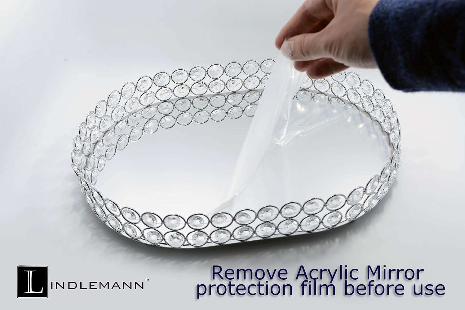 Crystal Vanity Tray Decorative Mirrored Dresser Perfume Trays for Makeup Cosmetic Storage Jewelry Trinket Storage Organizer for Bathroom Countertop Home Décor (Oval, 14X10In, Silver)