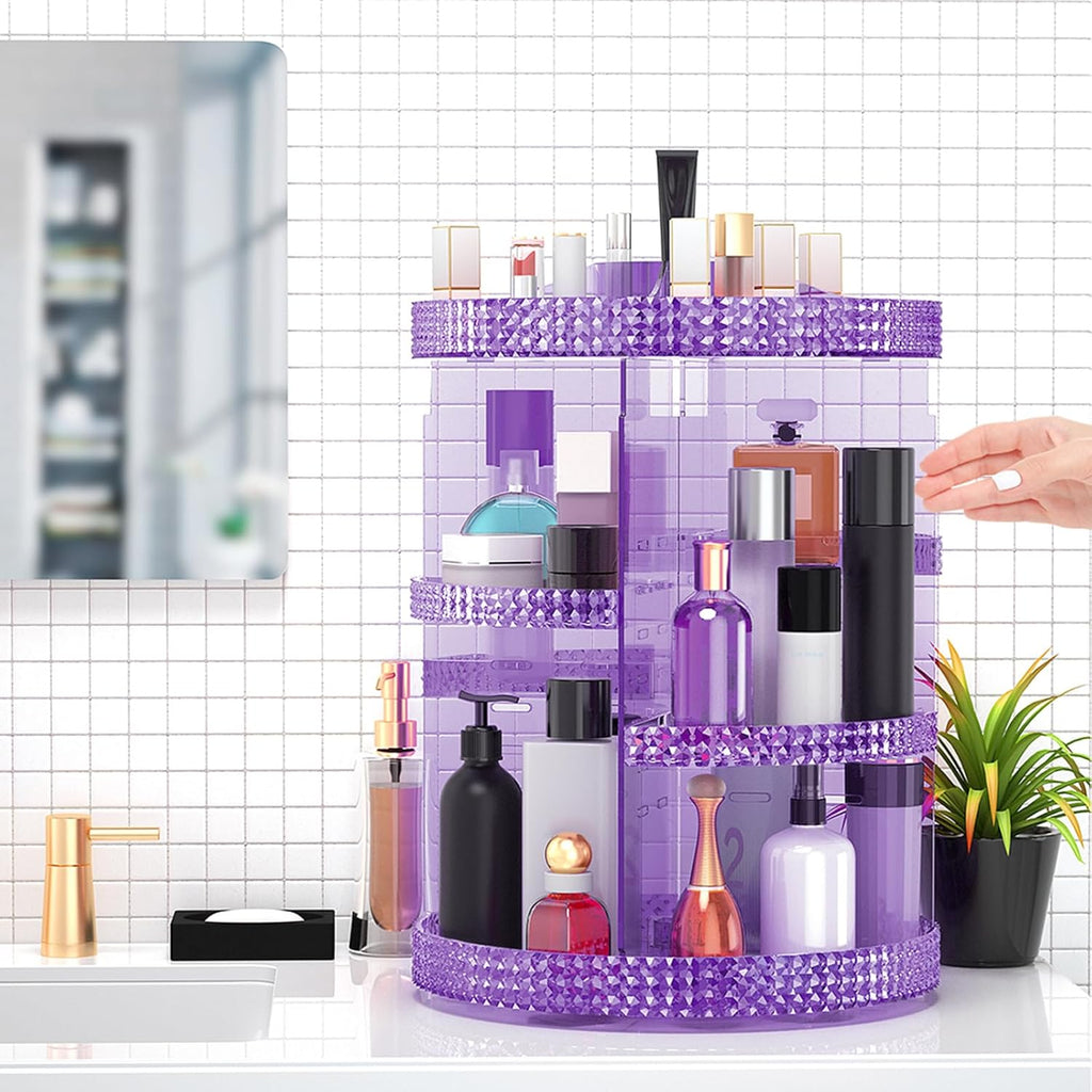 360 Degree Rotating Makeup Organizer, Extra Large Capacity Cosmetics Organizer, Removable 7 Layers Skincare Organizers, Spinning Perfume Organizer, Dresser Organizer Countertop (Purple)