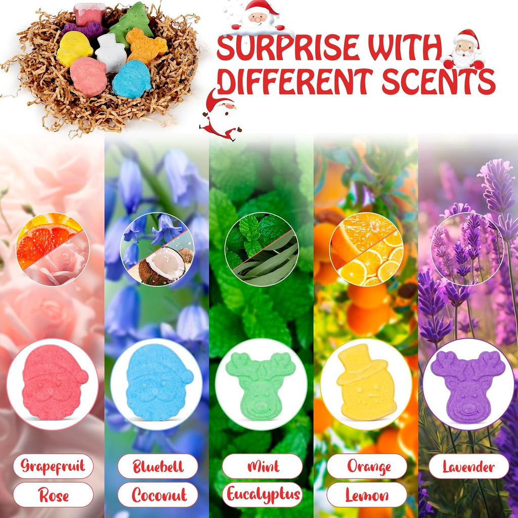 Bath Bombs for Kids, Christmas Bath Bombs for Women Girls Boys Toddler, 14 Packs Mini Bath Bombs Gift Set, Bubble Bath Fizzies Ball with Christmas, Tree Santa Claus, Snow Man, Reindeer and Stockings