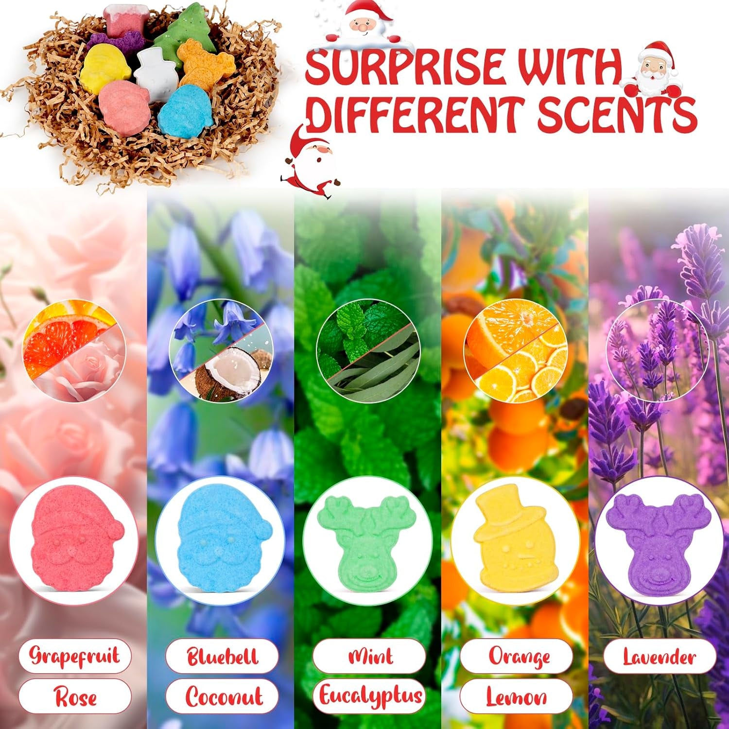 Bath Bombs for Kids, Christmas Bath Bombs for Women Girls Boys Toddler, 14 Packs Mini Bath Bombs Gift Set, Bubble Bath Fizzies Ball with Christmas, Tree Santa Claus, Snow Man, Reindeer and Stockings