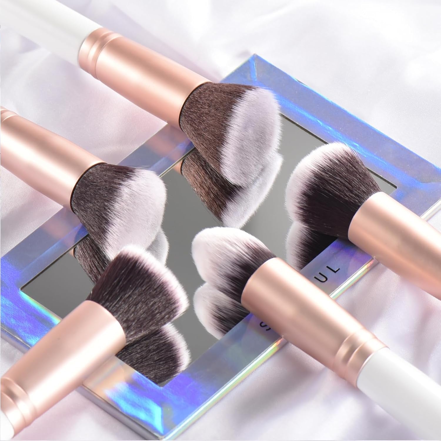 14 Piece White Makeup Brushes - Wooden Handle with Soft Synthetic Bristles,For Face & Eye Makeup|Professional Makeup Brushes Set for Women & Girls|