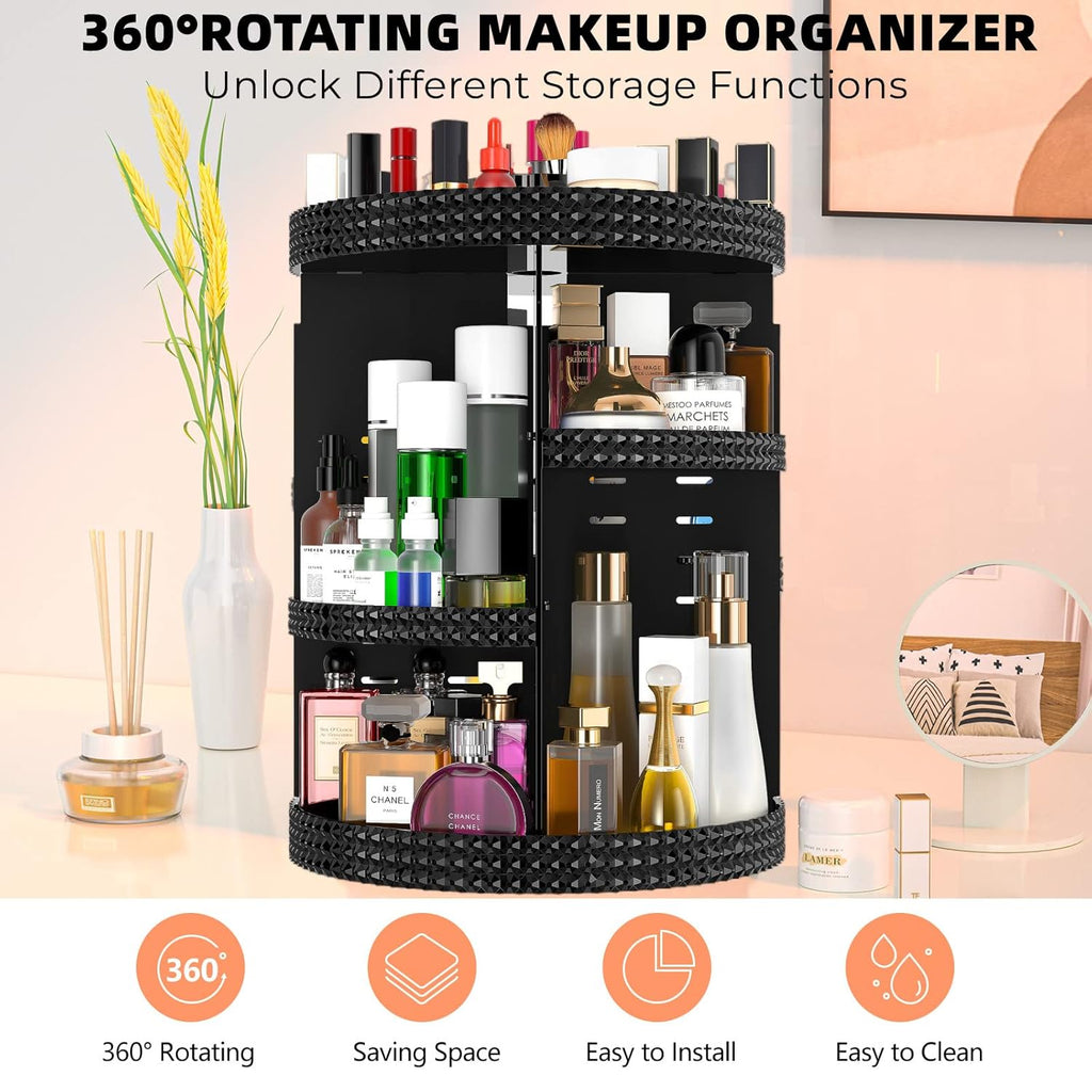 360 Degree Rotating Makeup Organizer for Vanity, Extra Large Capacity Beauty Organizer, Adjustable DIY 7 Layers Perfume Organizer, Skincare Organizers Fits AII Cosmetics and Accessories(Black)