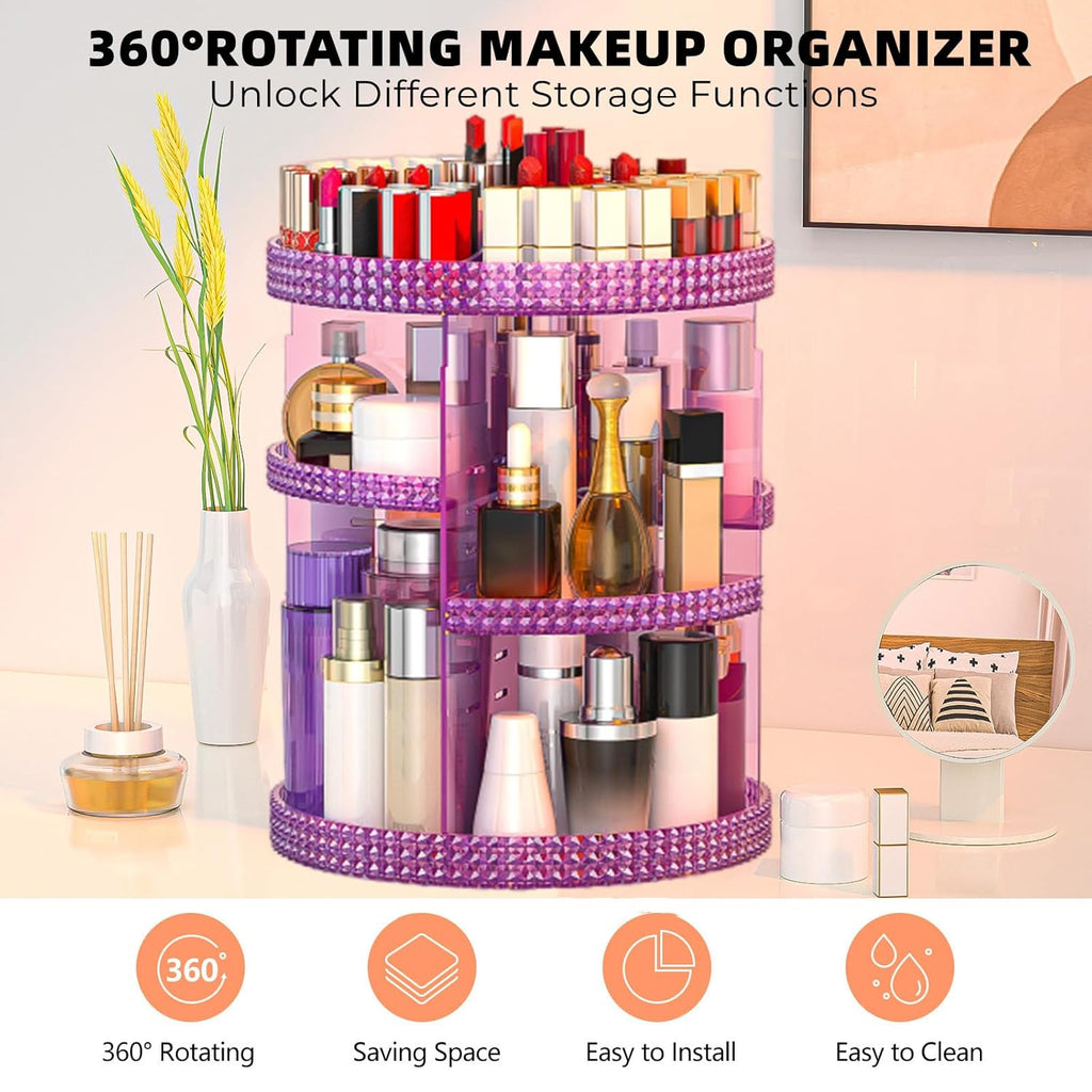 360 Degree Rotating Makeup Organizer, Extra Large Capacity Cosmetics Organizer, Removable 7 Layers Skincare Organizers, Spinning Perfume Organizer, Dresser Organizer Countertop (Purple)