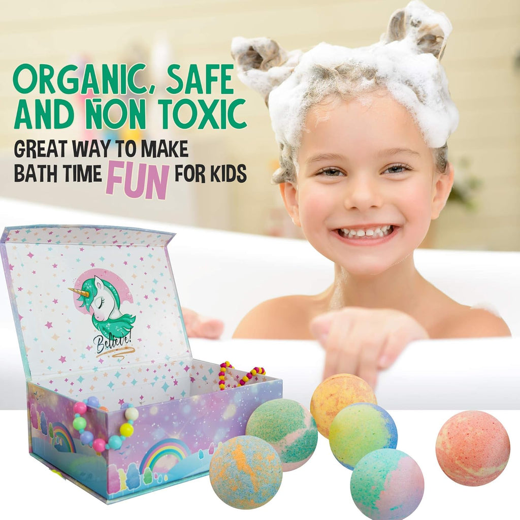 Bath Bombs for Kids with Surprise Inside, Unicorn Bath Bombs for Girls with Jewelry & Jewelry Box for Kid - Organic, Skin Moisturizing, Natural Bubble Bath, Stocking Stuffers Christmas Gift for Girls
