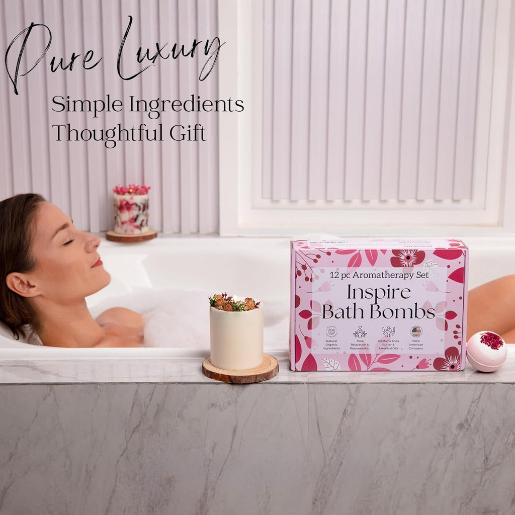 Inspire Bath Bombs for Women, 12 Gorgerous Flower Bath Bombs Topped with Dried Flowers, Luxurious Mother'S Day Gift Set, Brithday Gift, Easter Gift or for Creating Lush Self Care Moment