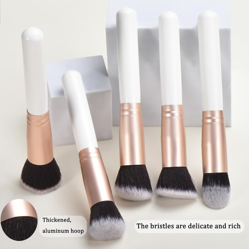 14 Piece White Makeup Brushes - Wooden Handle with Soft Synthetic Bristles,For Face & Eye Makeup|Professional Makeup Brushes Set for Women & Girls|