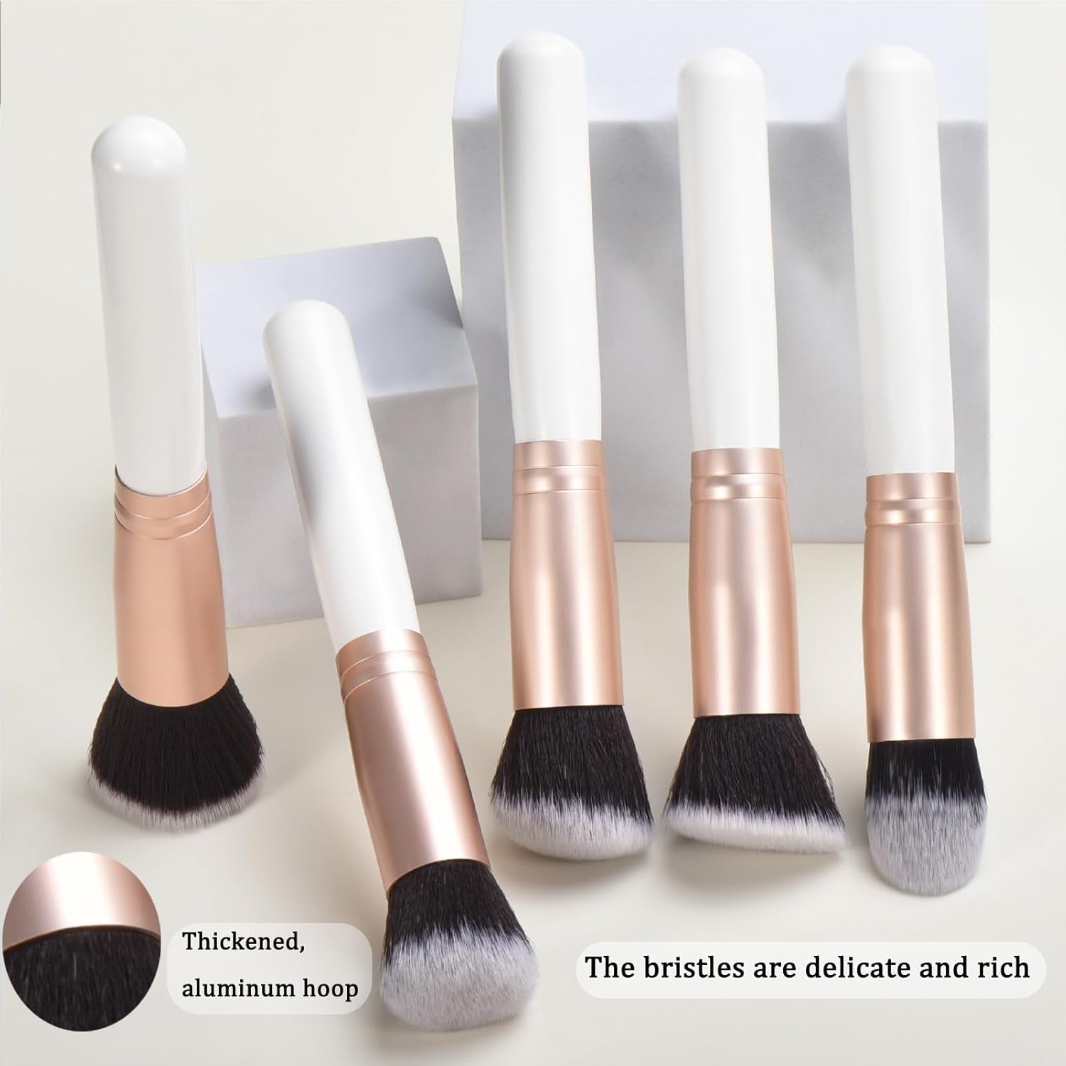 14 Piece White Makeup Brushes - Wooden Handle with Soft Synthetic Bristles,For Face & Eye Makeup|Professional Makeup Brushes Set for Women & Girls|