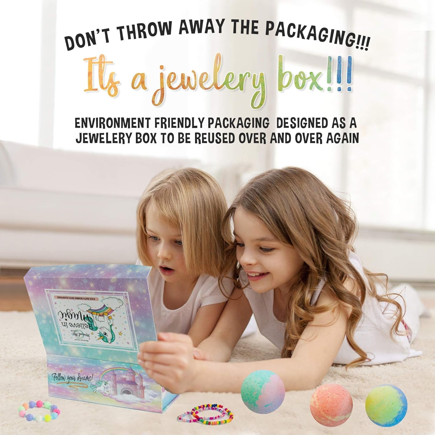 Bath Bombs for Kids with Surprise Inside, Unicorn Bath Bombs for Girls with Jewelry & Jewelry Box for Kid - Organic, Skin Moisturizing, Natural Bubble Bath, Stocking Stuffers Christmas Gift for Girls