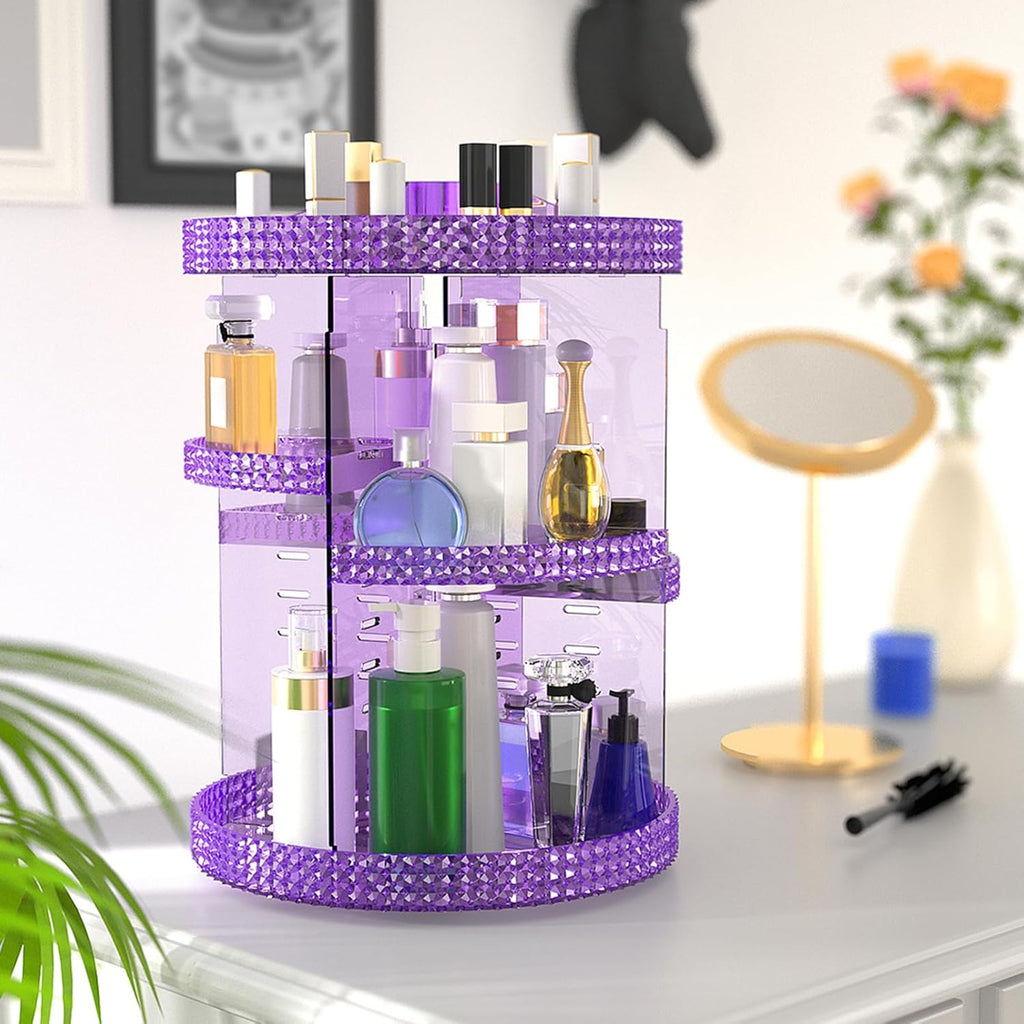 360 Degree Rotating Makeup Organizer, Extra Large Capacity Cosmetics Organizer, Removable 7 Layers Skincare Organizers, Spinning Perfume Organizer, Dresser Organizer Countertop (Purple)